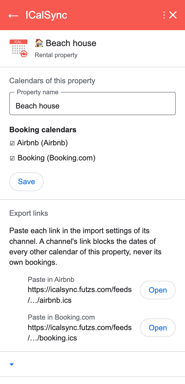A property and its export links